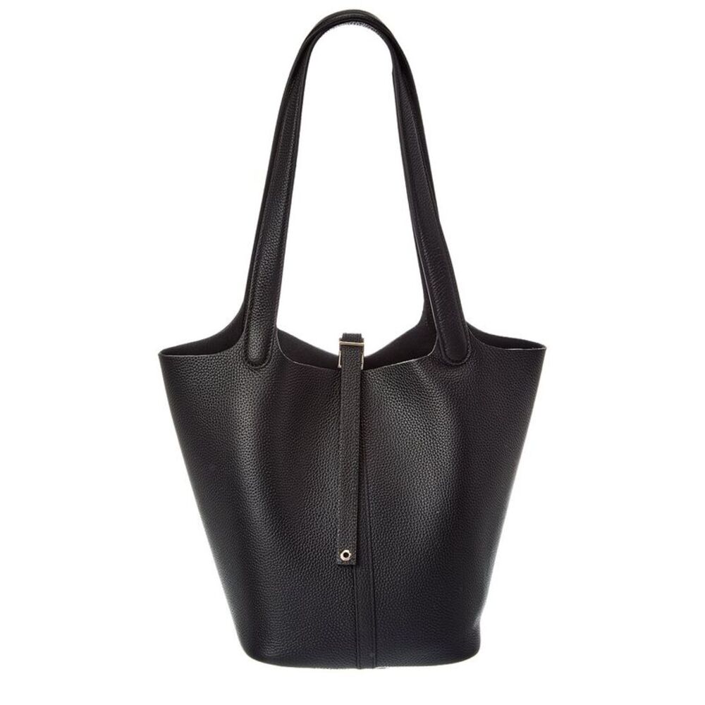 Tiffany & Fred Paris Pebbled Leather Bucket Tote, Black